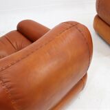 Sapporo cognac leather armchairs by Girgi 1970s