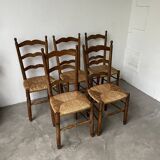 5 oak and straw chairs