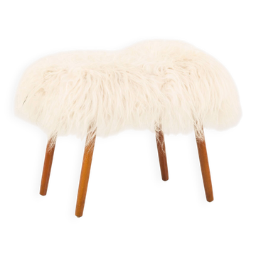 Pouf danois en peau de mouton à poils longs, années 1970