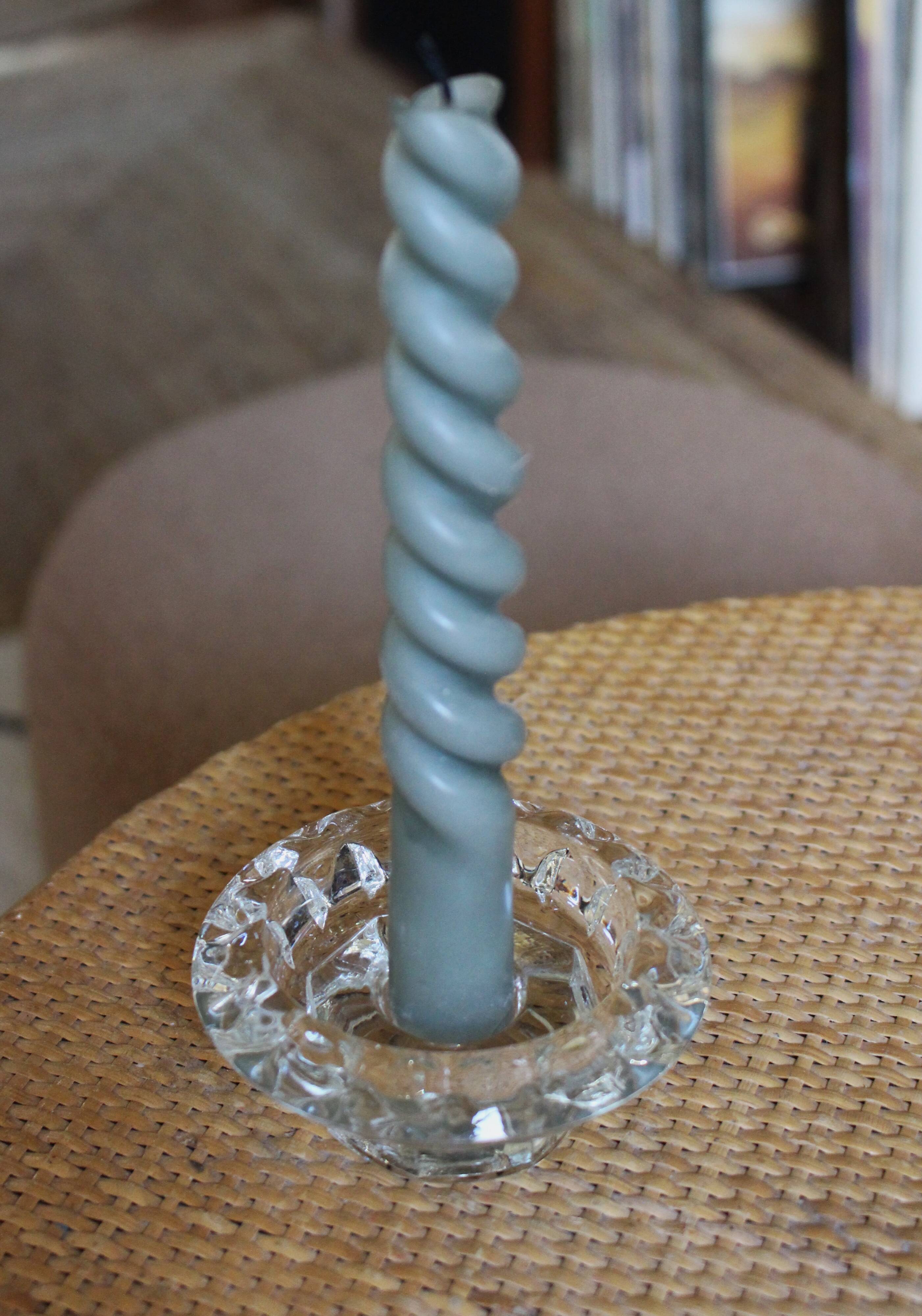 Set of 2 vintage glass candle holders with flower carving