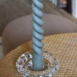 Set of 2 vintage glass candle holders with flower carving