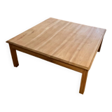 Large square antique coffee table made of raw solid wood.