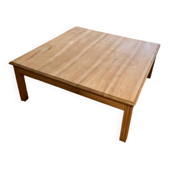 Large square antique coffee table made of raw solid wood.