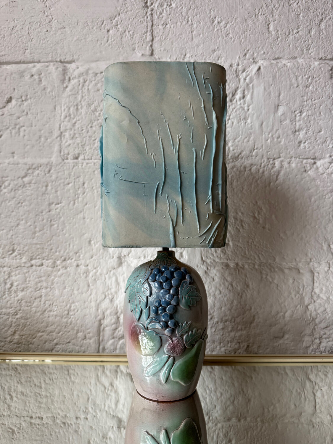 Handmade majolica lamp with fruit design, 1970s