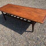 Table en palissandre Topform. Table basse vintage. Sangles en cuir