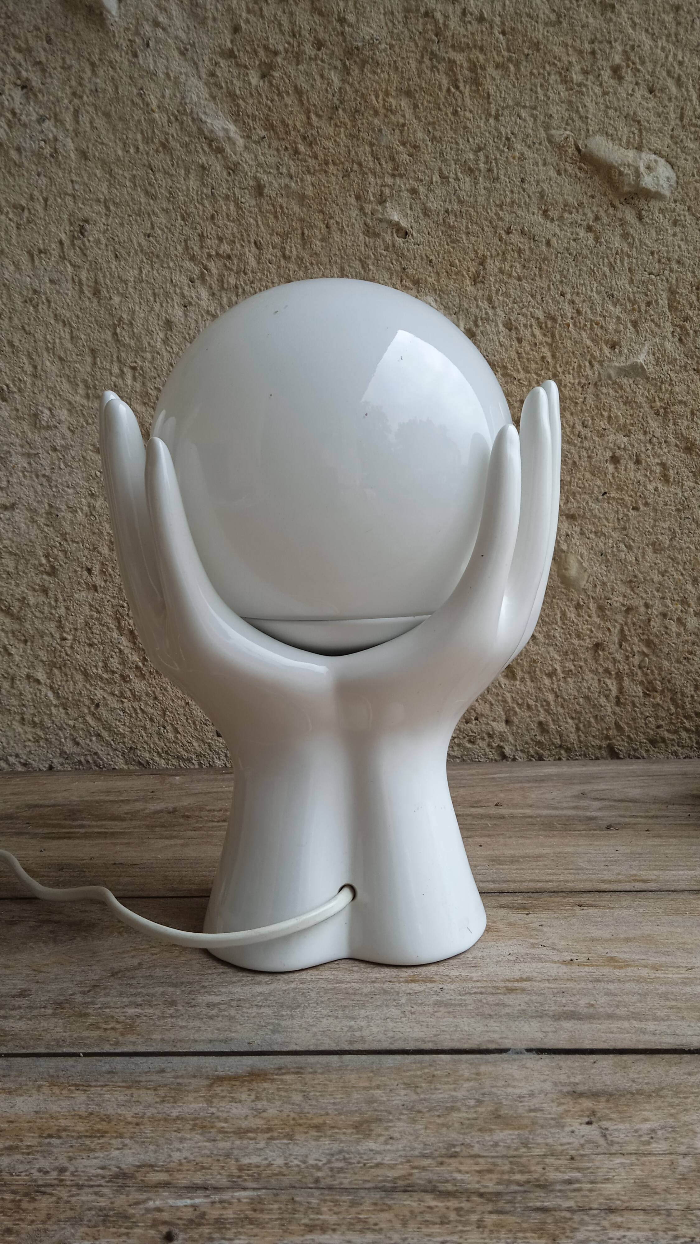 White ceramic and glass hand lamp