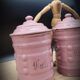 Trio pink enamelled pots