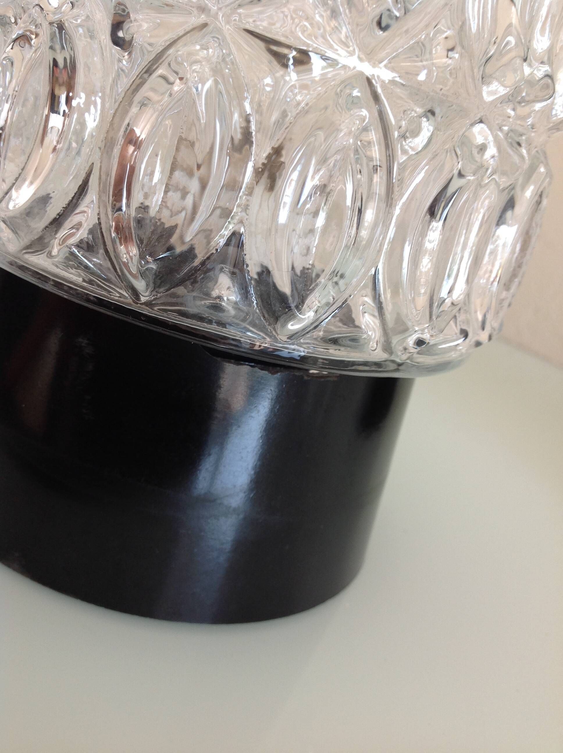 Pair of cylindrical structured glass ceiling lights / vintage 60s-70s