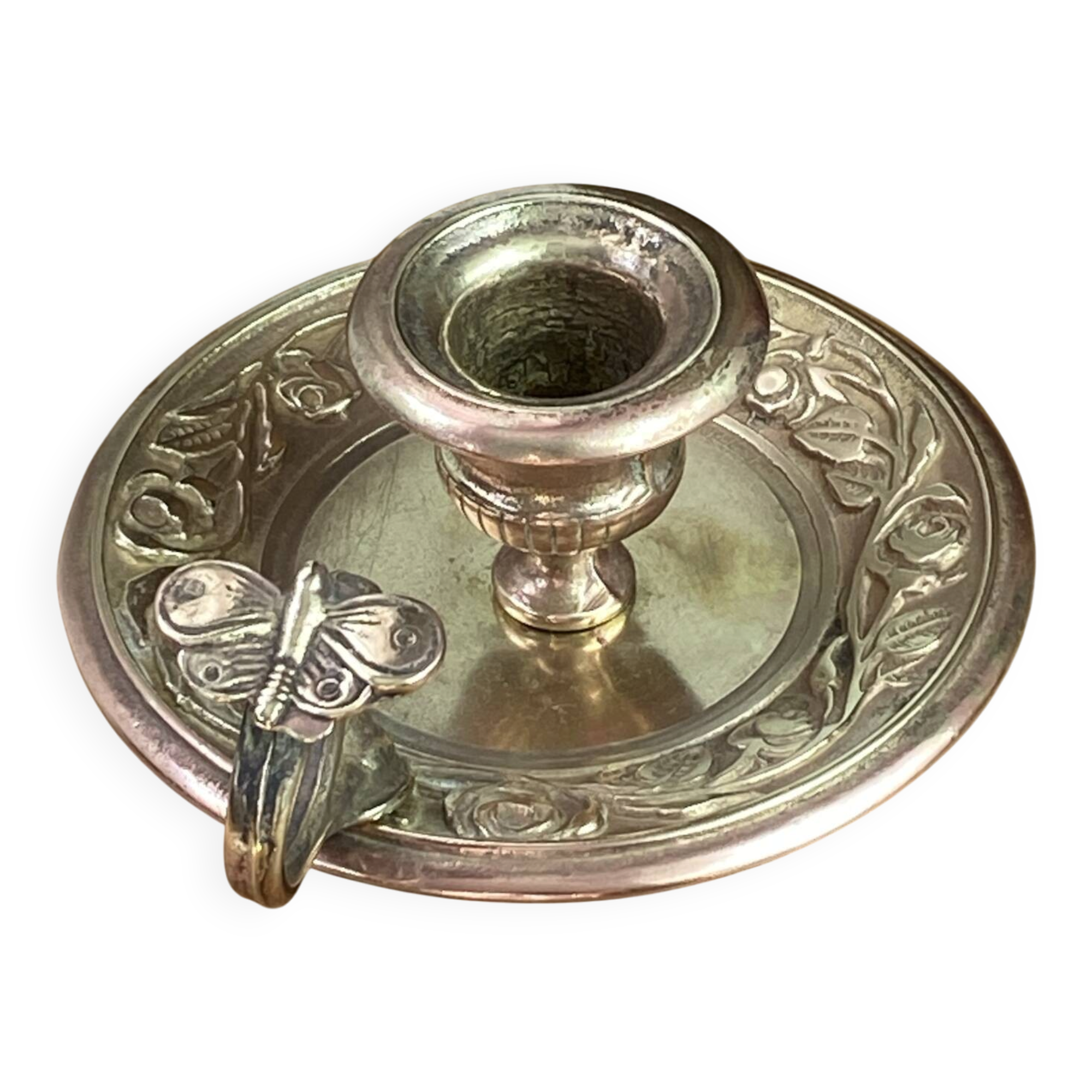 Hand candle holder, butterfly decoration, solid brass