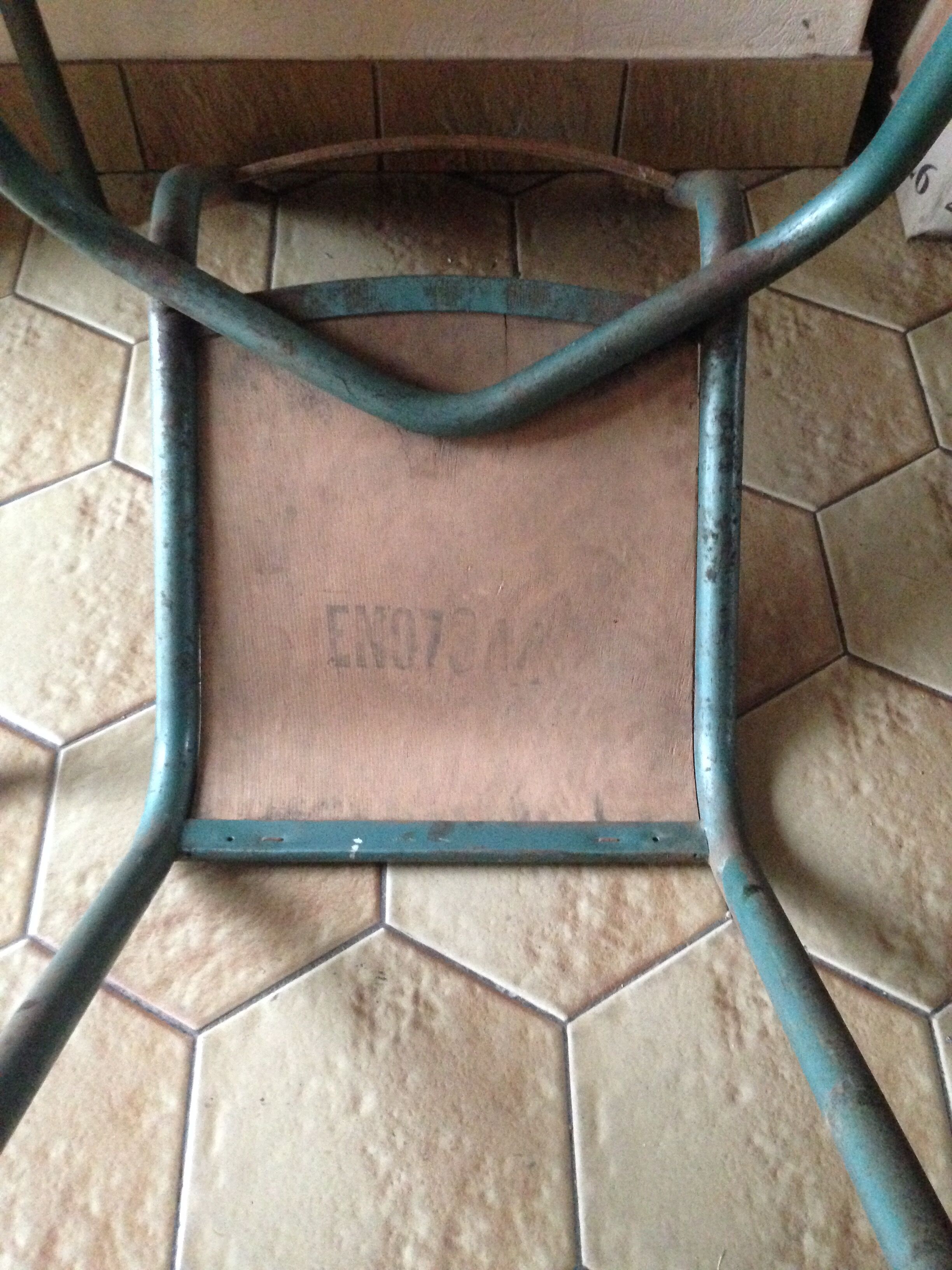 Pair of chairs school workshop wood and metal tubular
