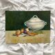 Peinture ancienne sur carton entoilé "La Soupière" signée Anne Marie Beiruet
