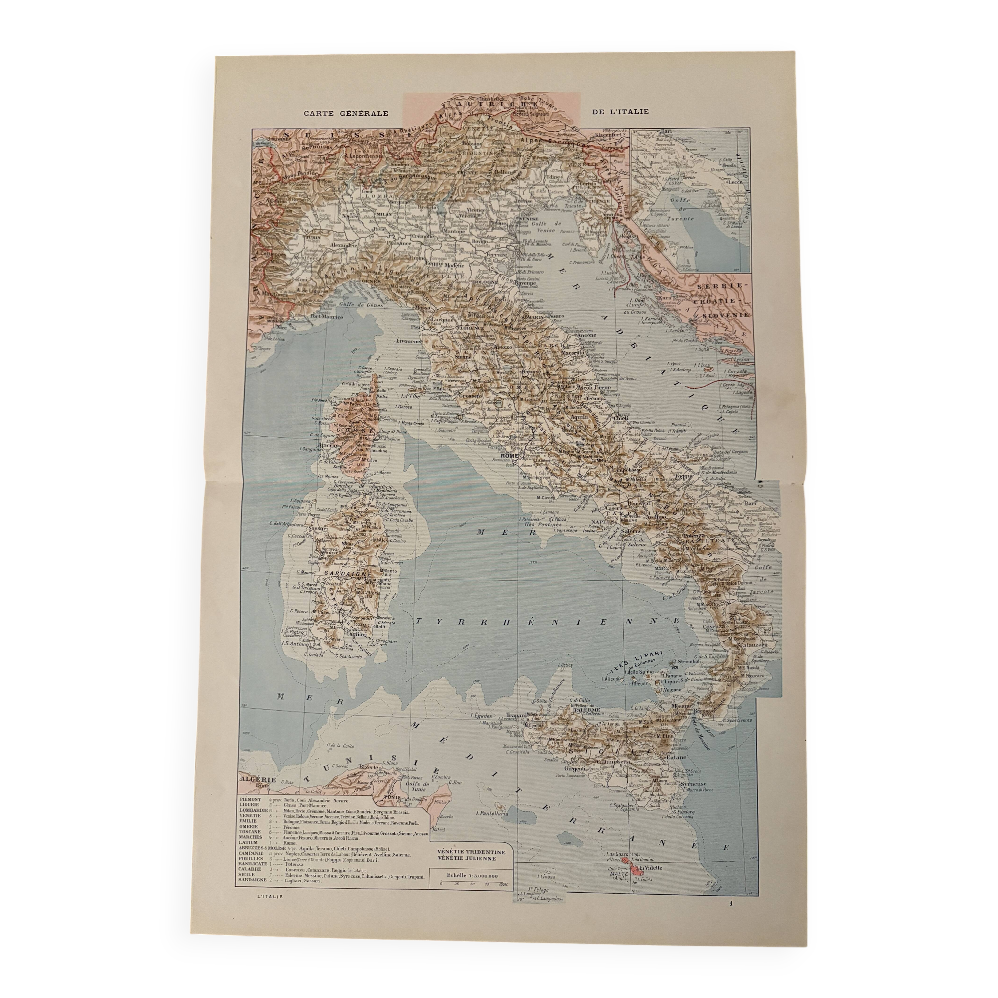 Grande carte vintage de l'Italie – 1930
