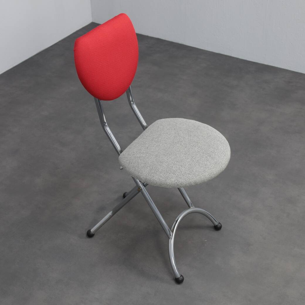 Set of 4 Postmodern Folding Chairs in Chrome and Wool, Italy, 1990s