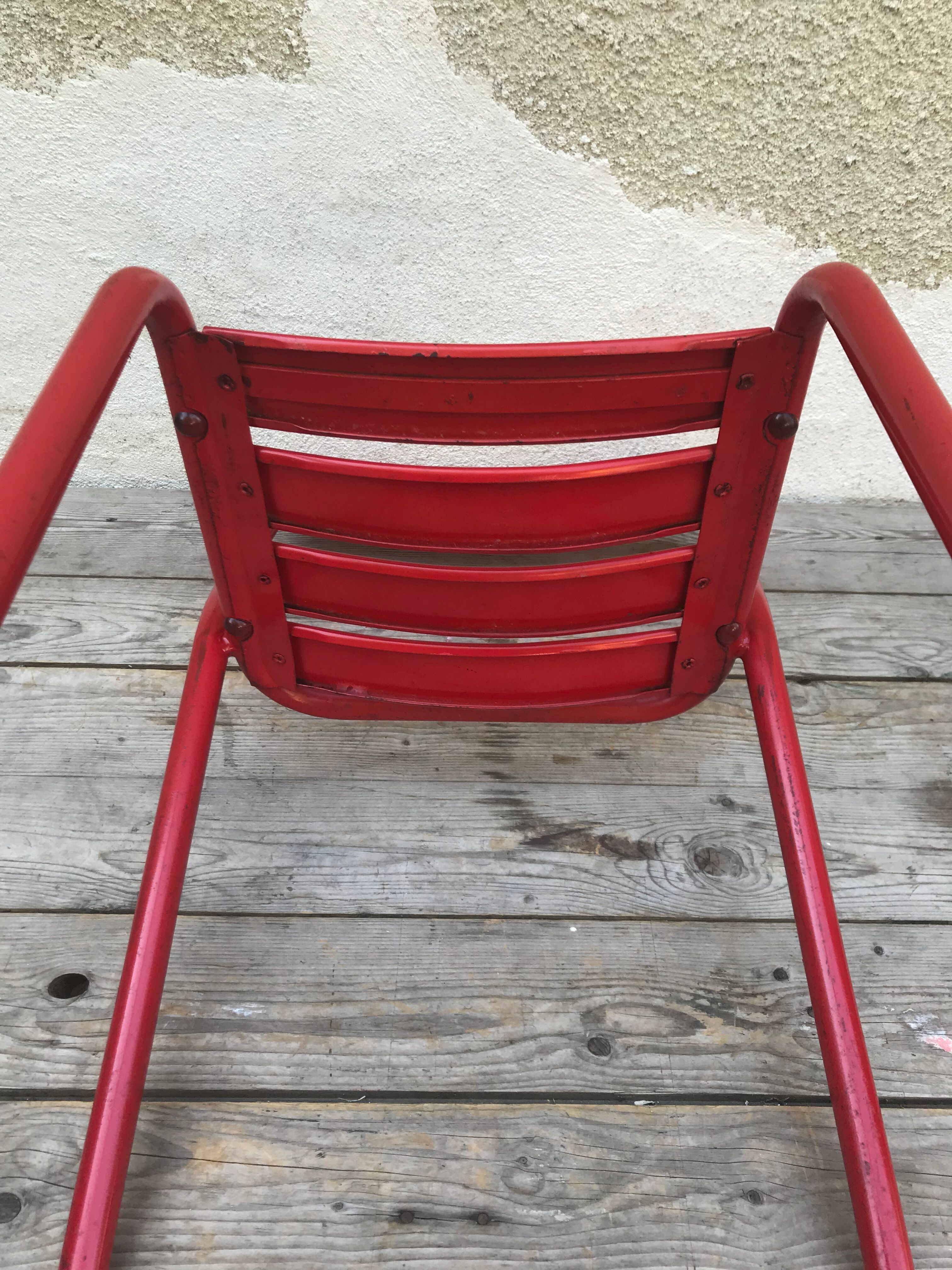 Set of 4 chairs old Tolix T1 metal stackable red vintage
