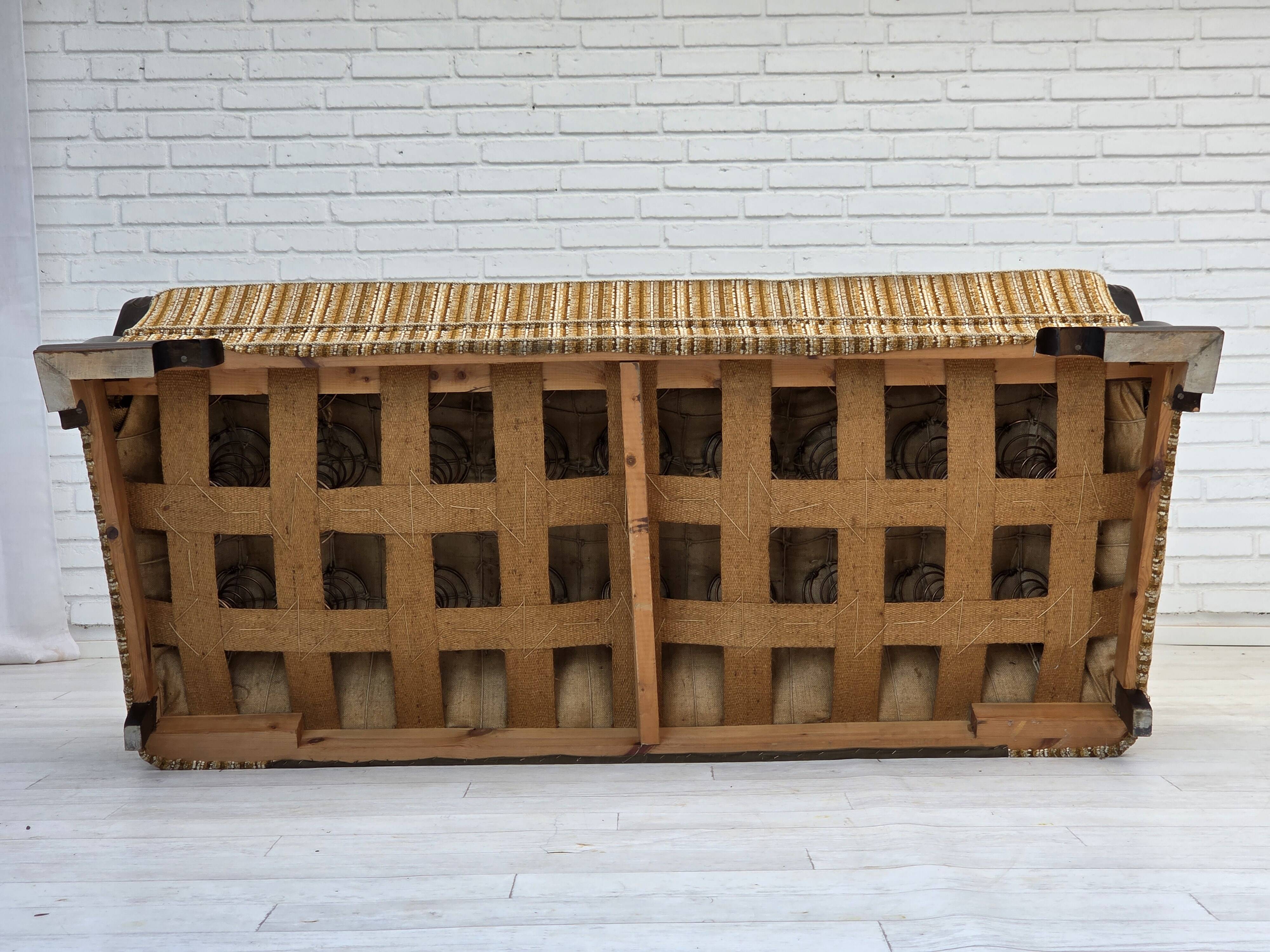 1960s, Danish 3-seater sofa, original, brown furniture wool, beech wood.