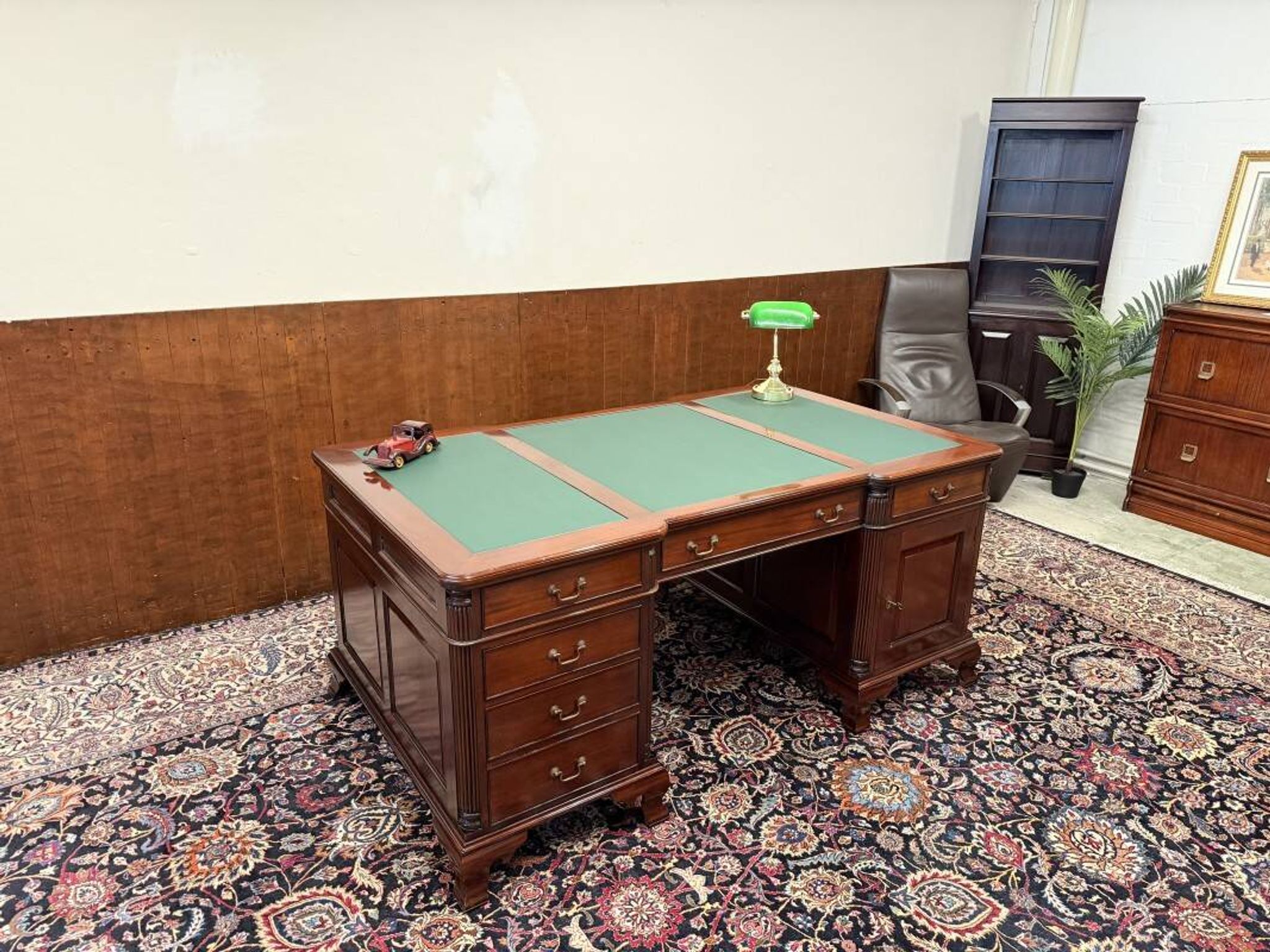 Classic English desk with green leather