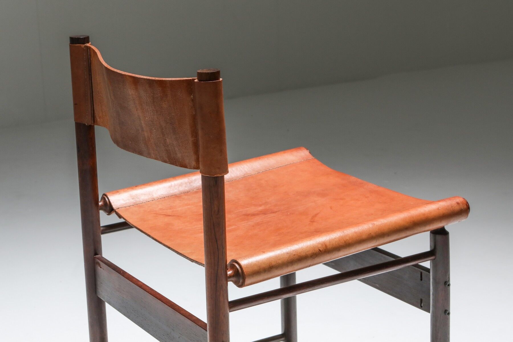 Zalszupin Jacaranda Dining Room Chairs with Saddle 1950 Cognac Leather Seats