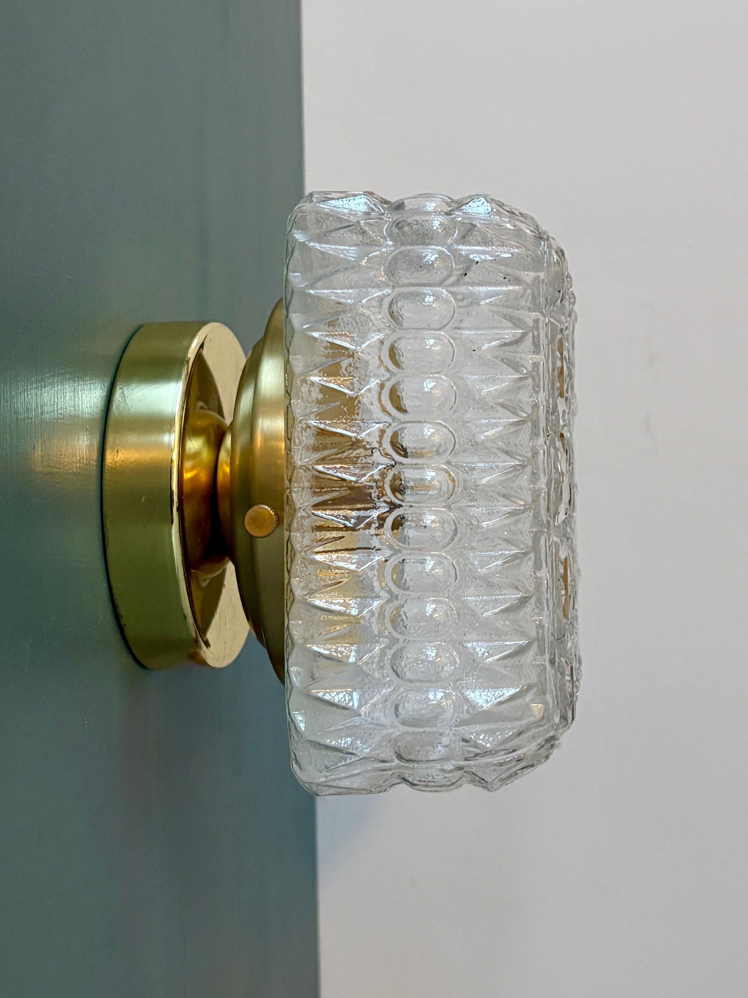 Vintage square globe wall or ceiling light in moulded glass