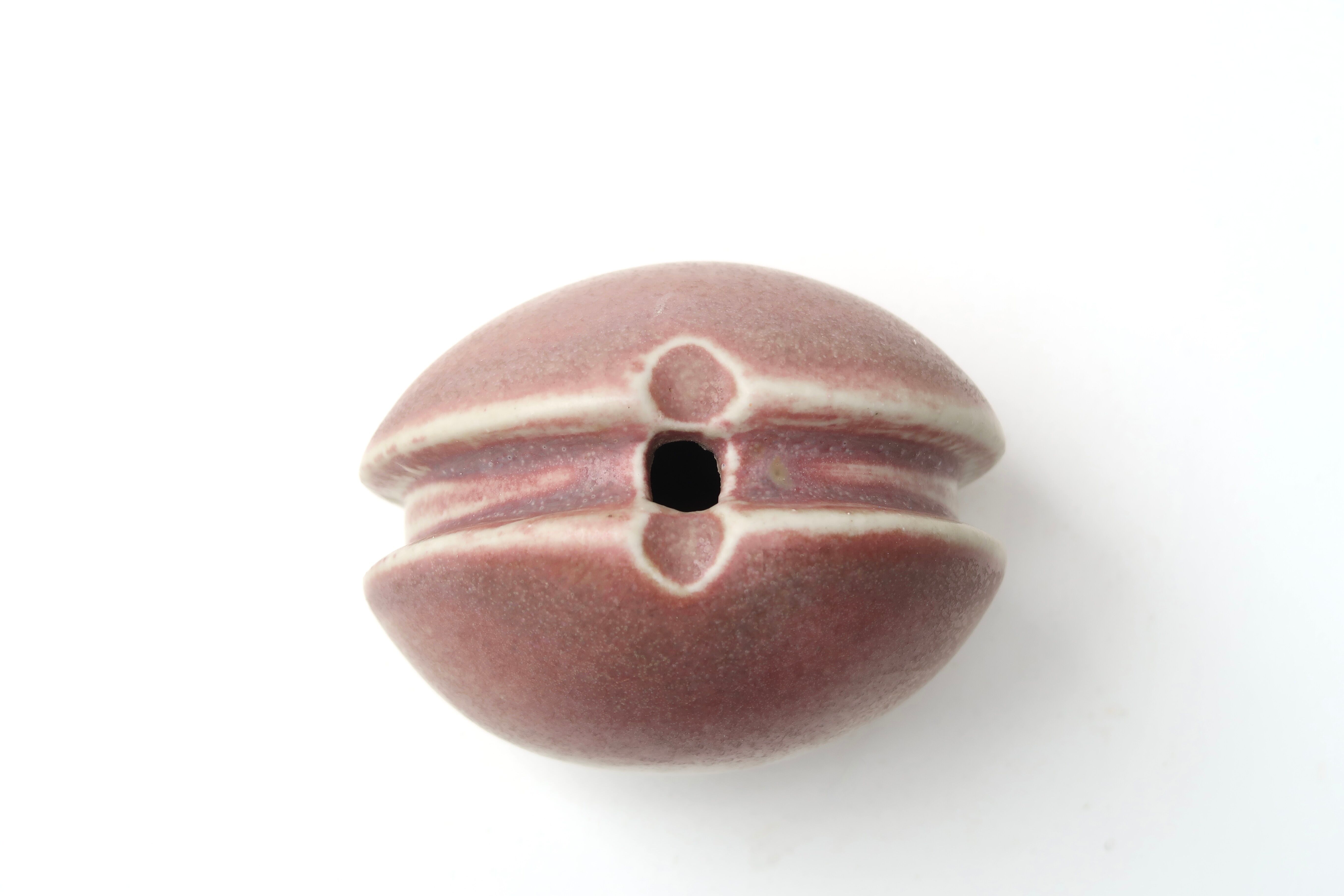 Set of 3 vases and ceramic box in mauve pink tones, 70s