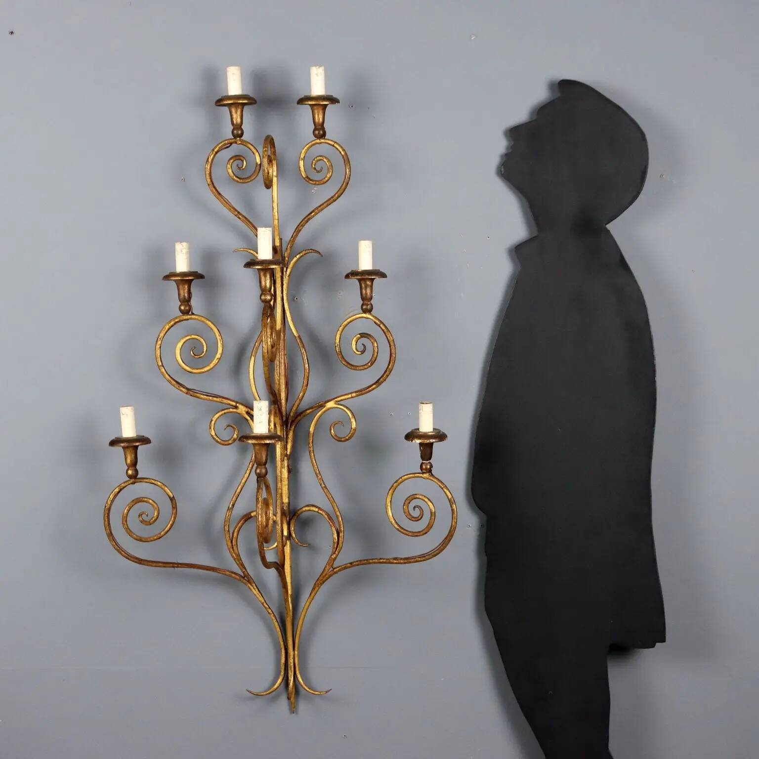 Antique wall sconces in gilded iron, 8 lights, Italy, 20th century.