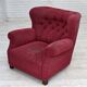 1950s, Danish relax armchair, red furniture fabric, ash wood legs.