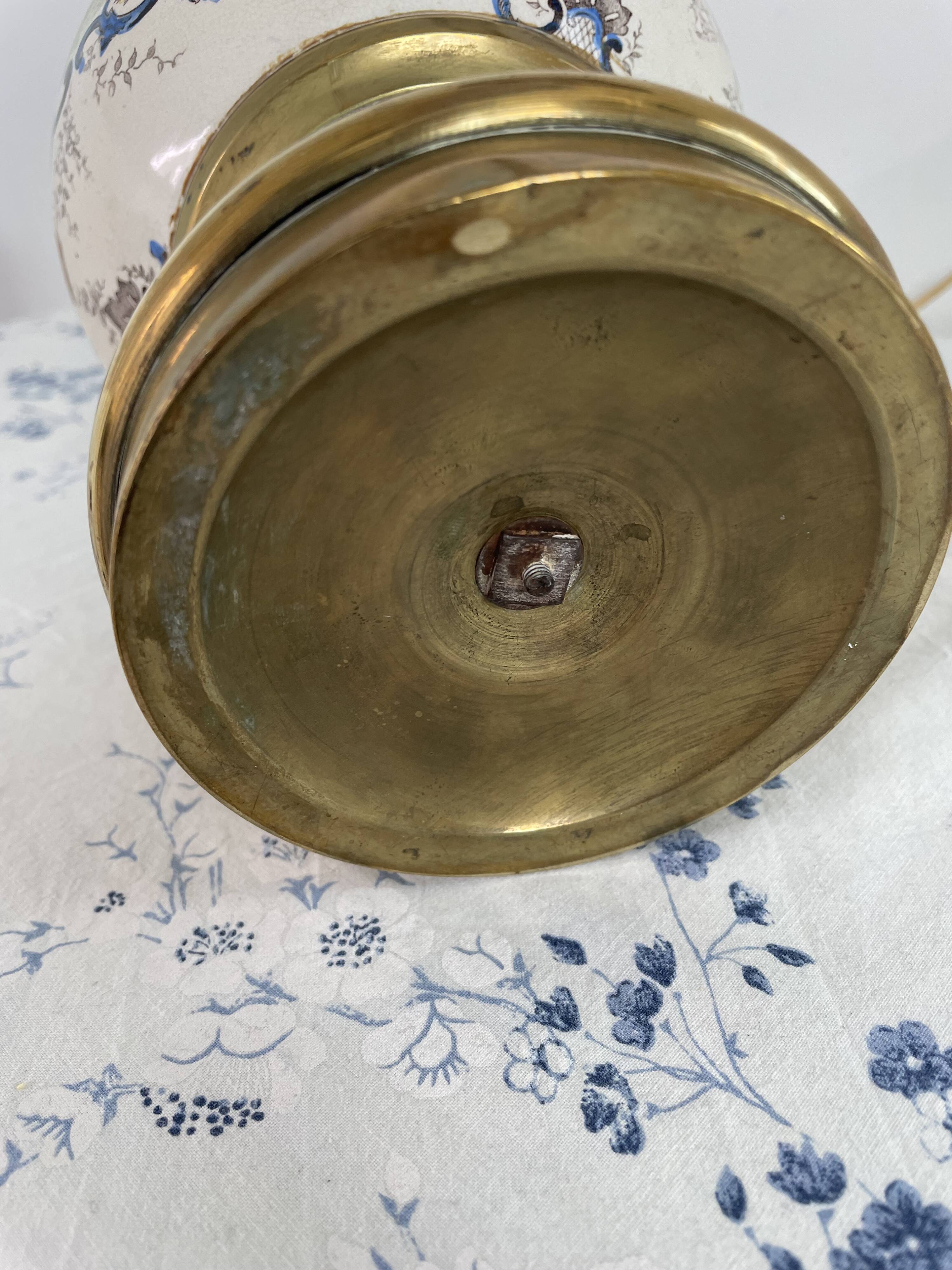 Antique lamp on earthenware vase attributed to Lunéville, monogram LN