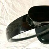 Small vintage black plastic swivel makeup mirror - Space Age Design - 1970s