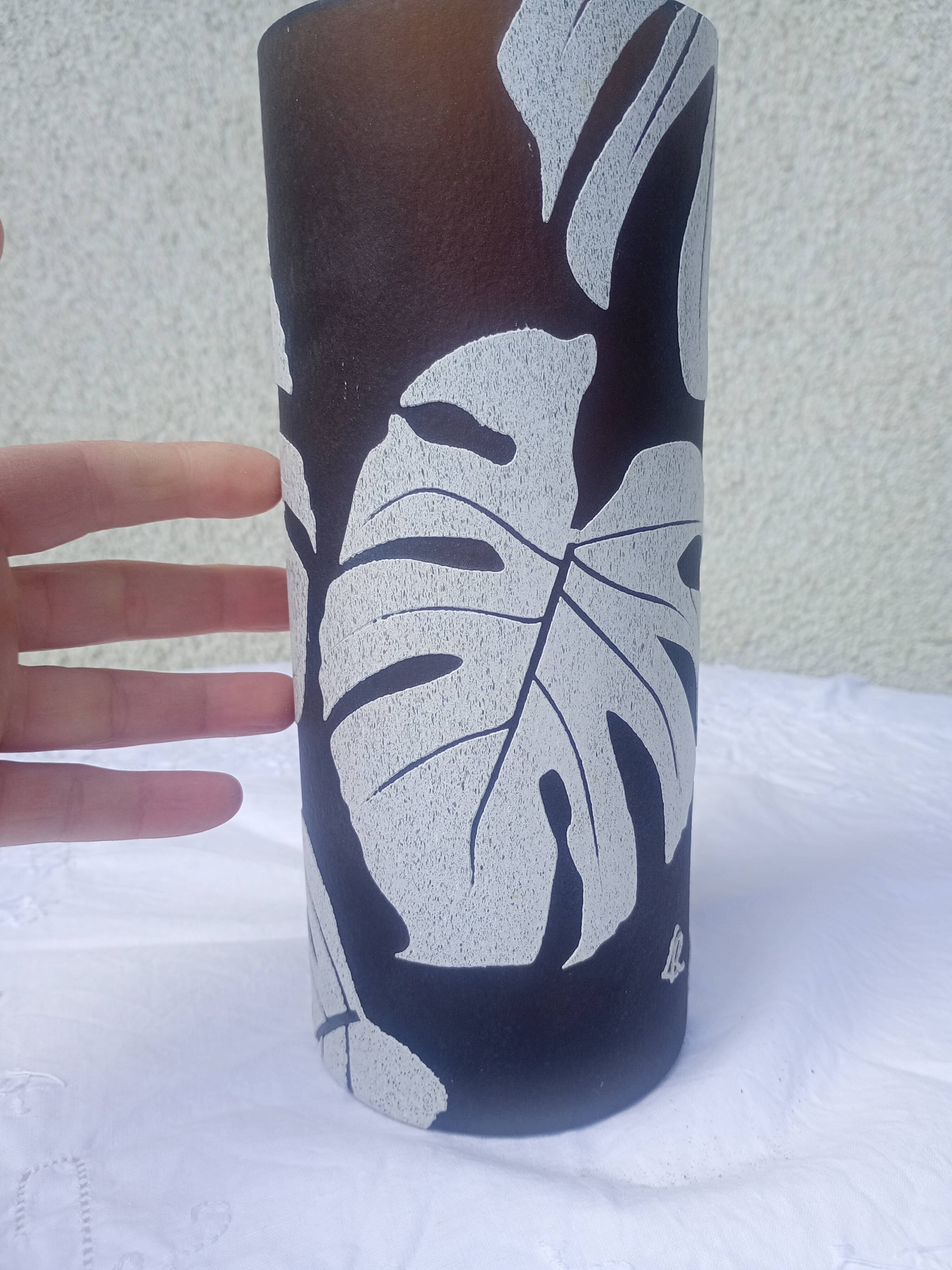 Passavant La Rochère LR - Vase cylindre en Pâte de verre aux Philodendrons