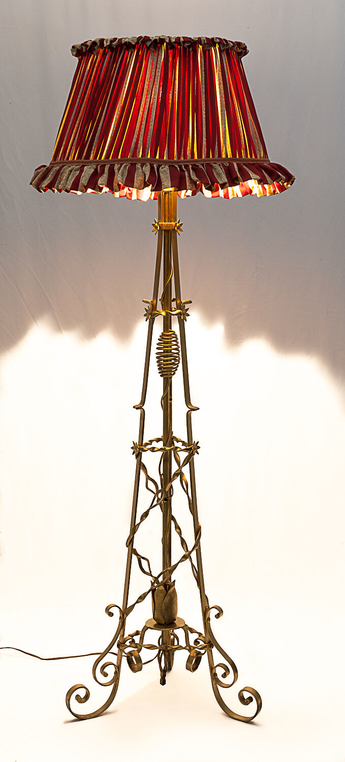 Wrought iron floor lamp, Merceris, 1950