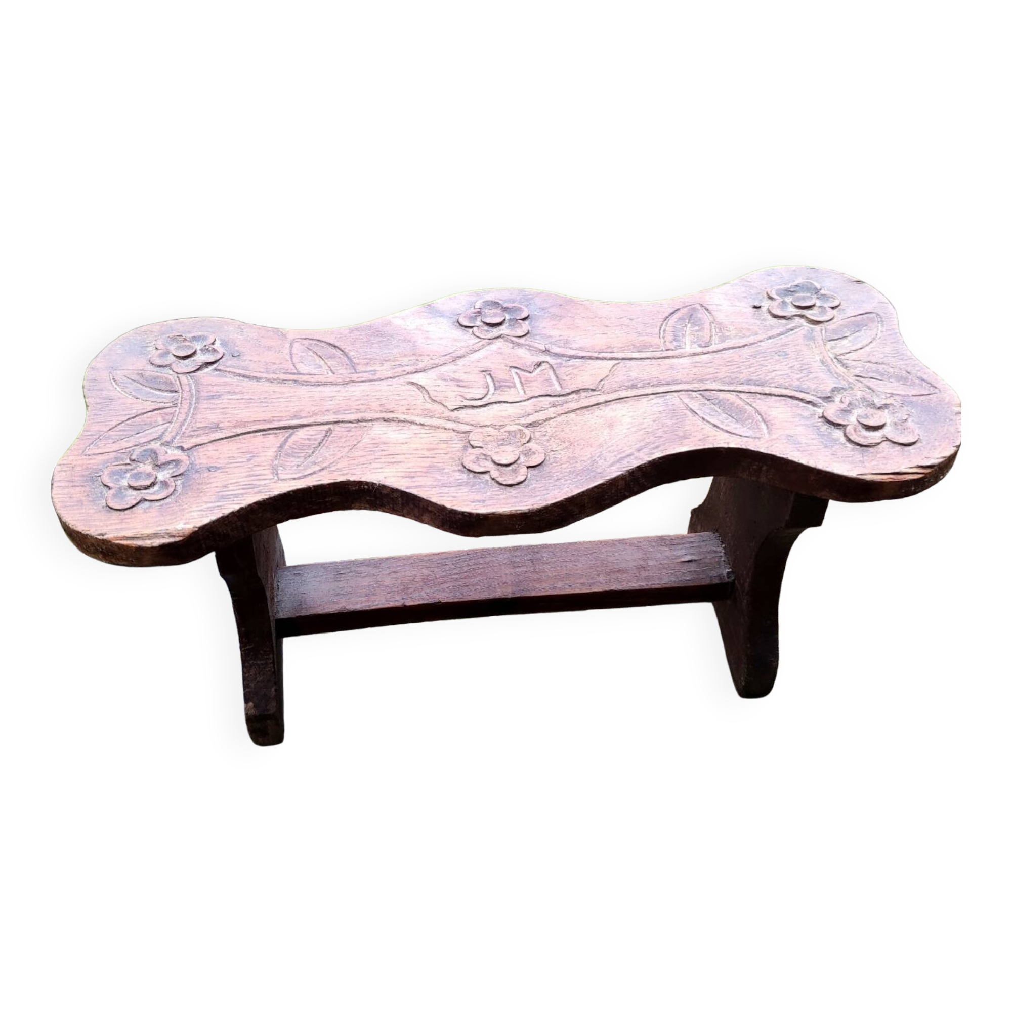 Carved wooden folk art bench