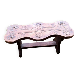 Carved wooden folk art bench