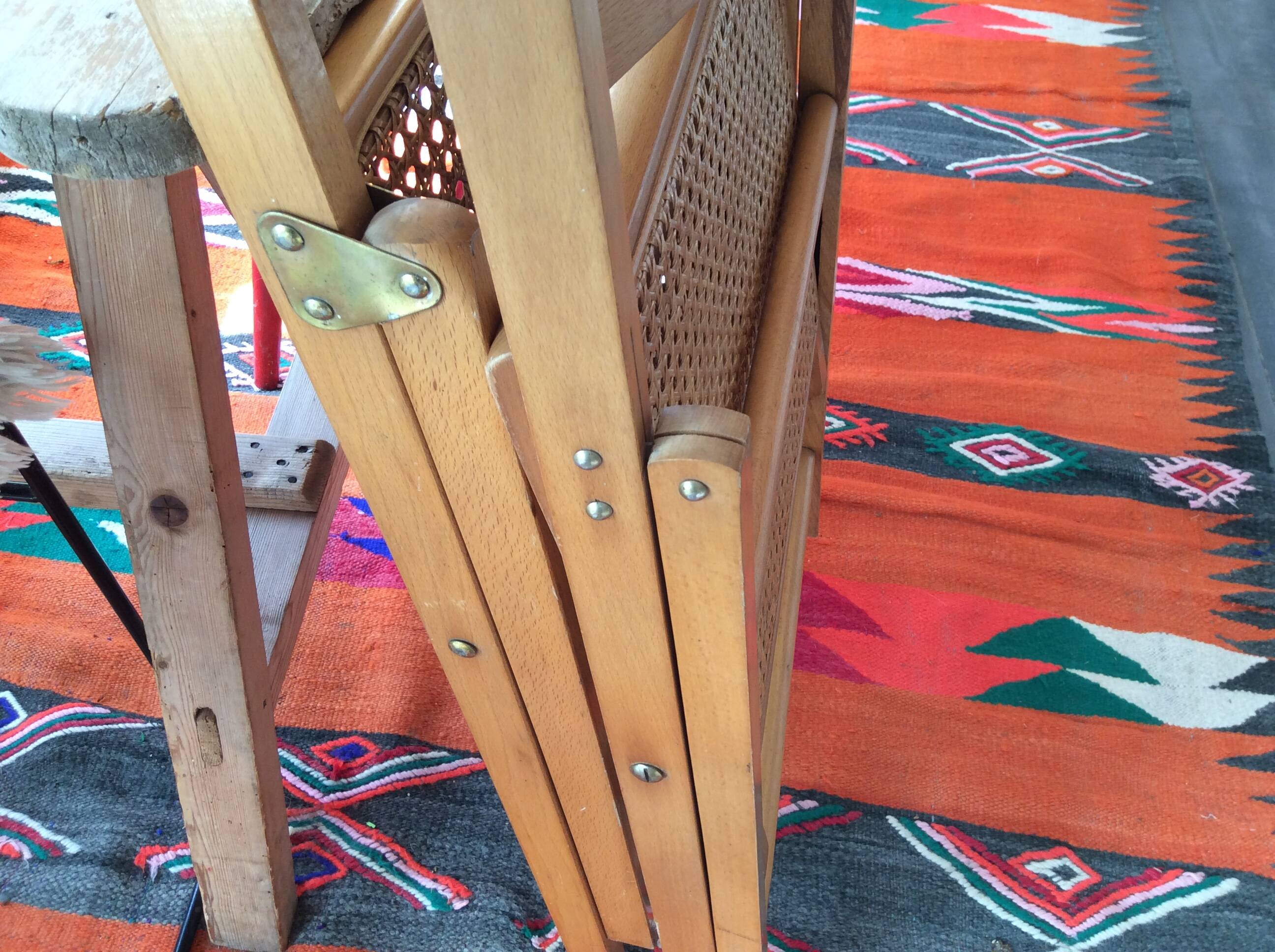 Wooden and cane folding chairs