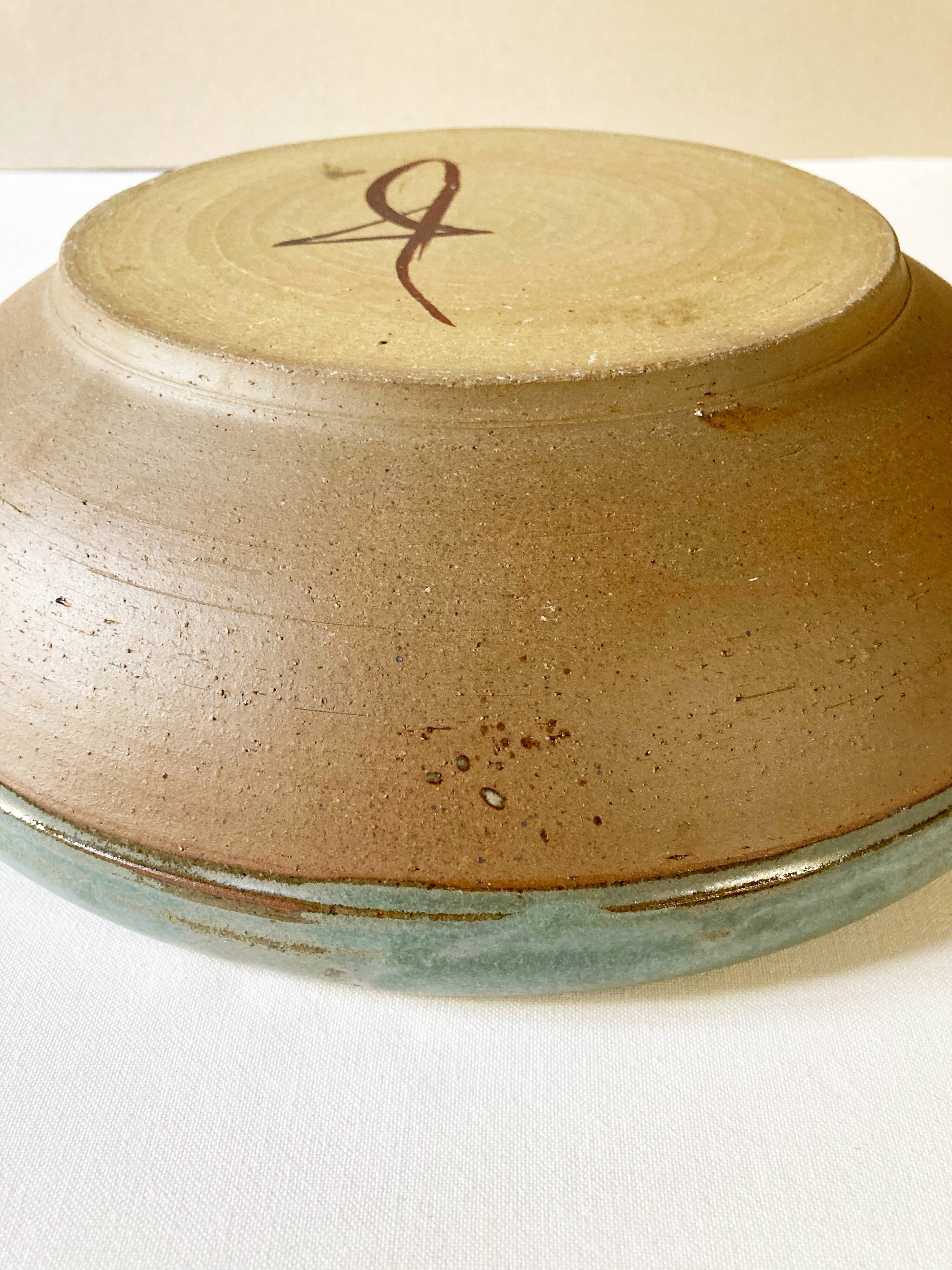 Enamelled stoneware dish / salad bowl signed