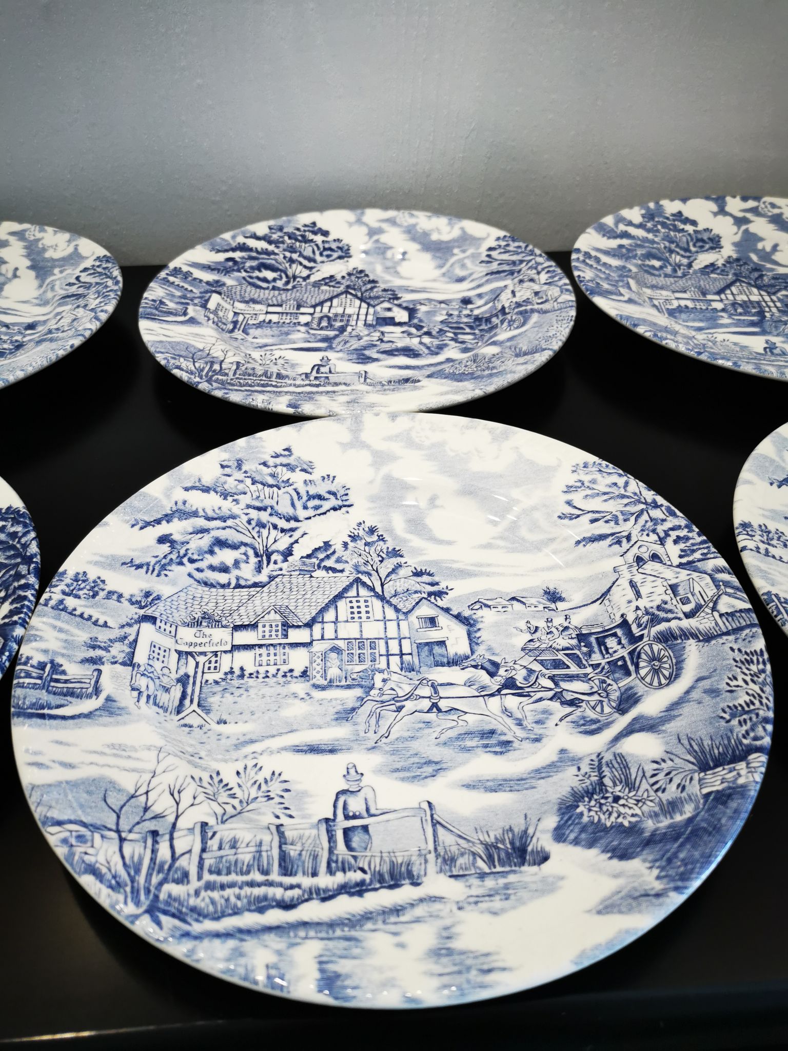 Set of 6 old talking flat plates Lunéville