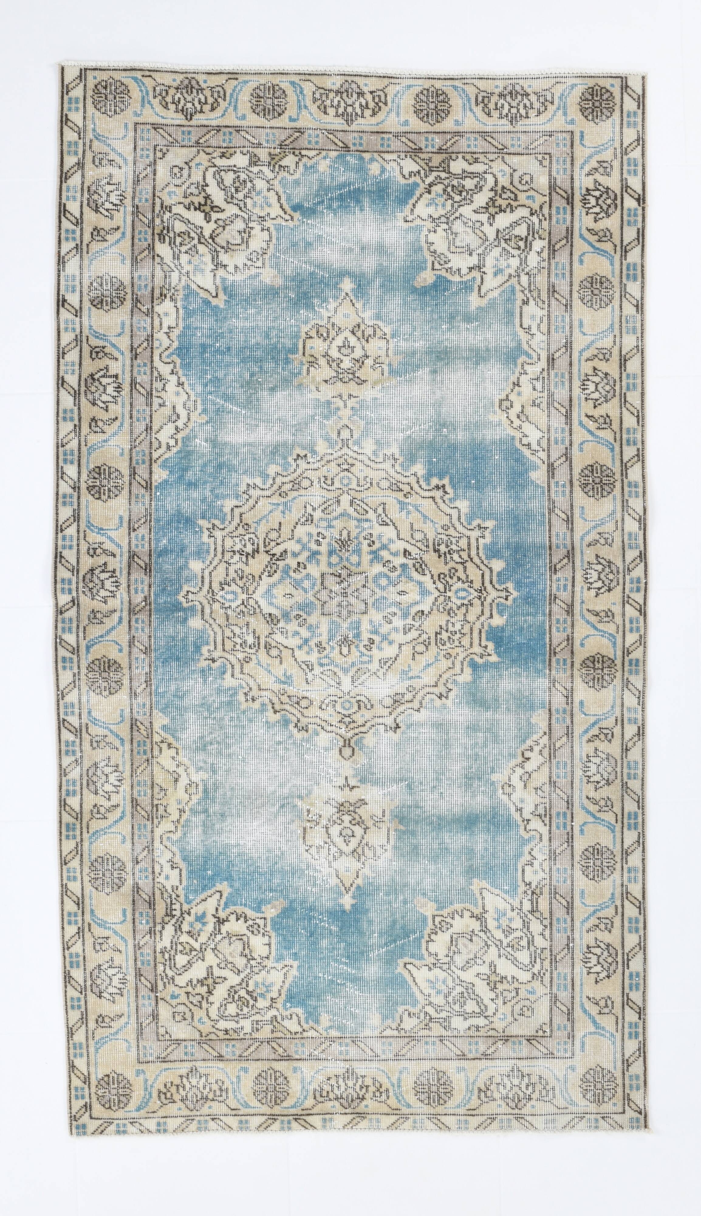 4x6 Sky Blue Orienta Classic Pattern Vintage Rug, 113x201Cm