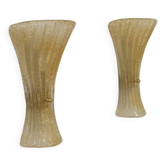 Pair of vintage Murano glass wall lights, pressed moulded, Italy, 1980.