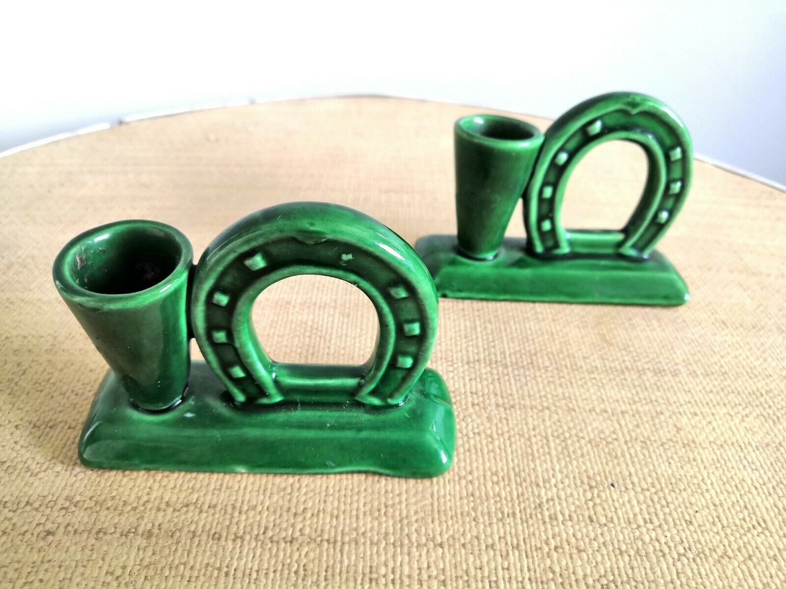 Pair of ceramic candlesticks horseshoe design 70s