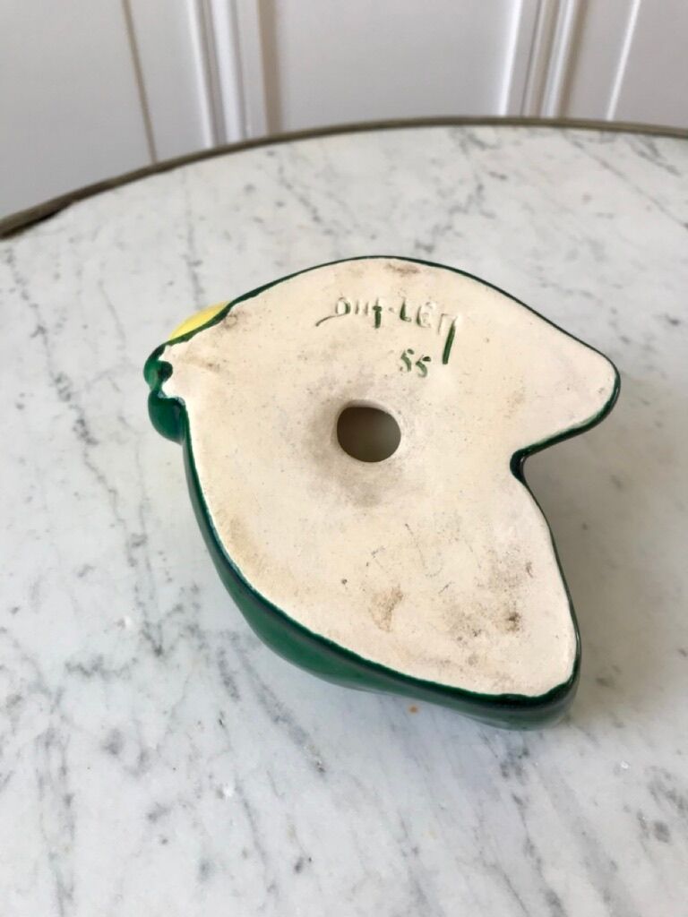 Ferlay Vallauris-style lemon ceramic pocket tray signed 1955