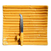 Plateau à fromage & couteau barbotine bambou. 1960