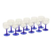 Set of Arcoroc Wine Glasses Cobalt Blue Base France 1980s
