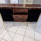 Vintage elm burl and chrome sideboard from the 1970s.