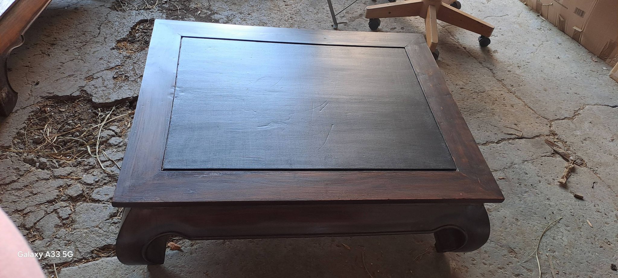Rectangular coffee table made of exotic solid wood from the 1980s.