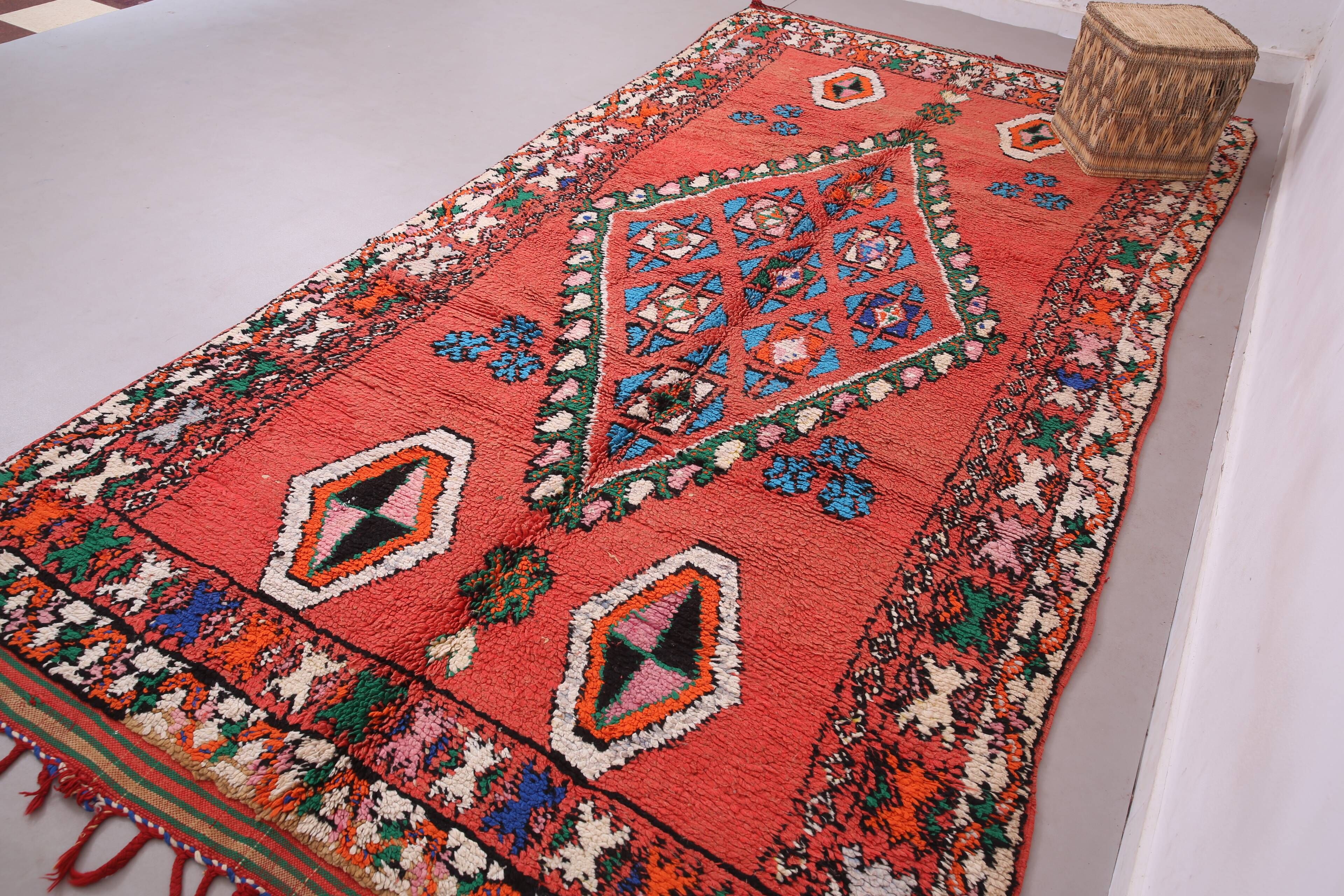Red Vintage Moroccan rug 186 x 362 cm - Berber Wool Rug - Handmade Rug Boho