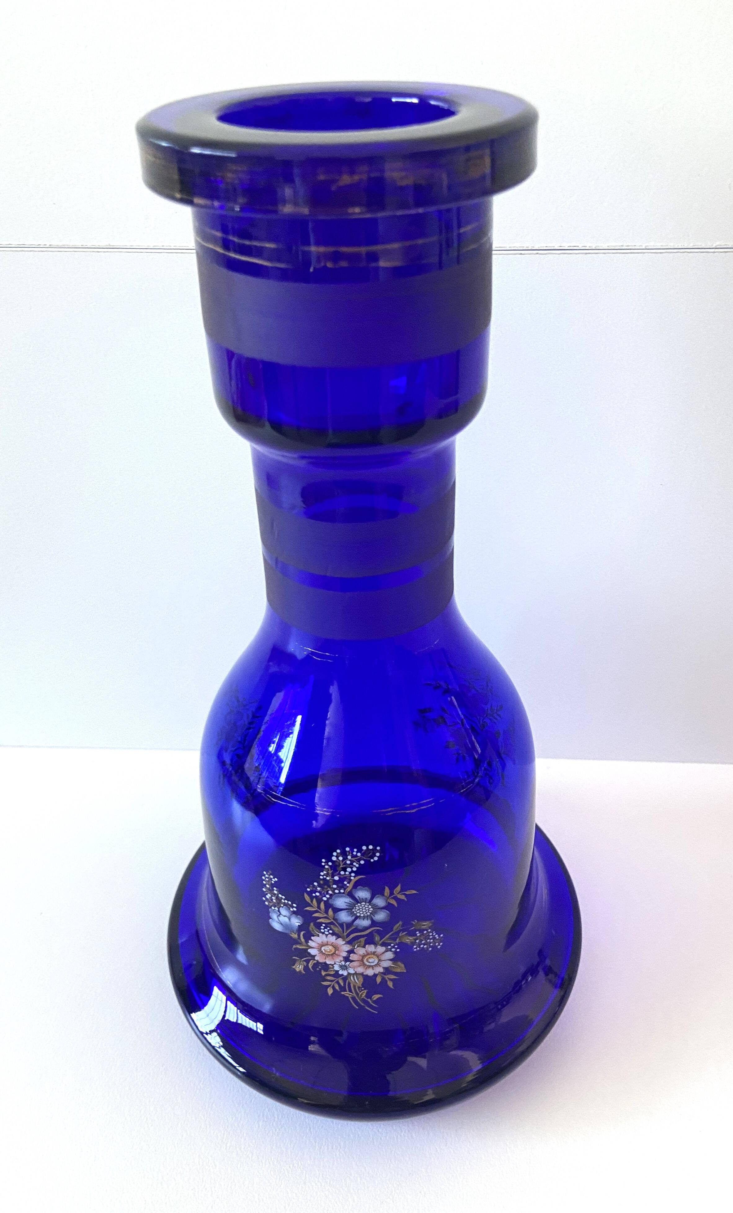 Atypique Gros Vase Photophore Verre Épais Bleu Cobalt Décoratif Carafe