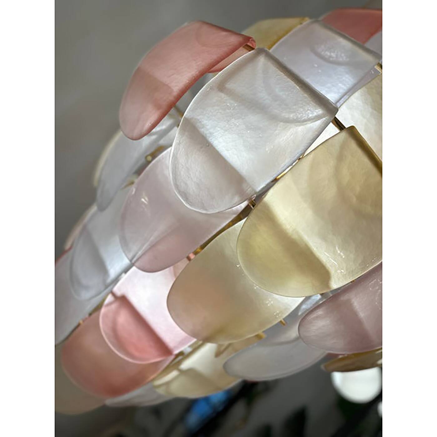 Contemporary Sanded Pink and Amber “Petals” Murano Glass Chandelier Style