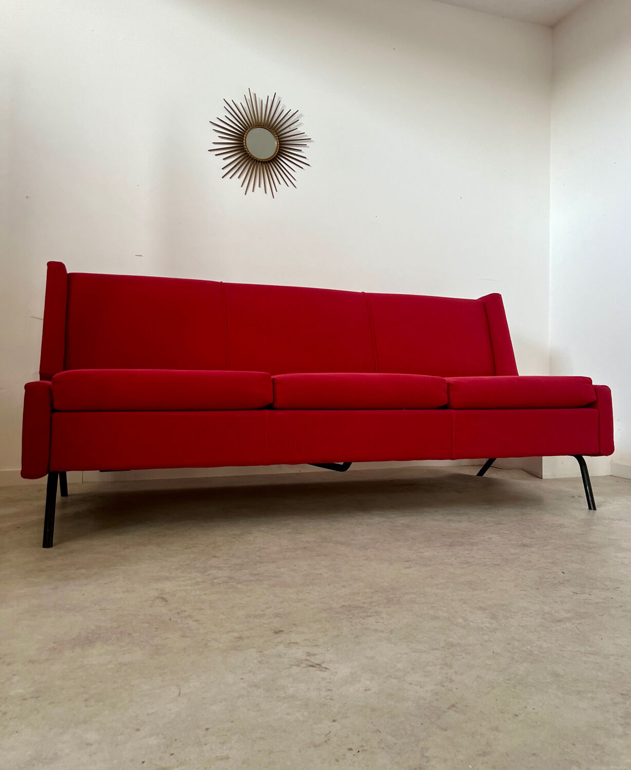 Antique Italian design fabric sofa from the 60s, vintage convertible