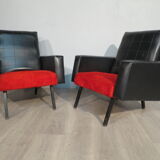Pair of vintage armchairs in skai and "moumoutte"