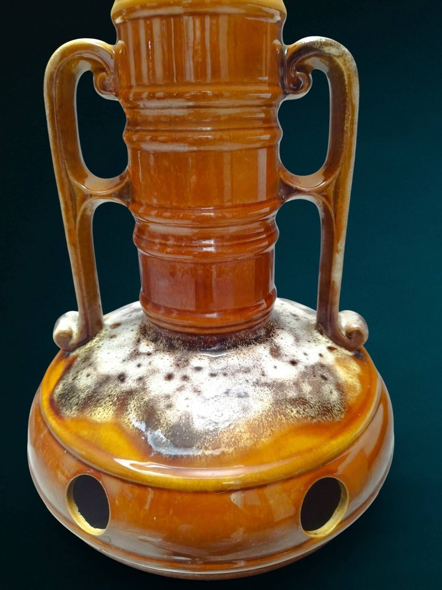 Lampe de sol vintage amphore en céramique à double éclairage, années