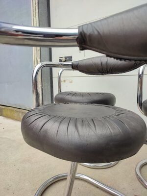 Set of 6 leather Cobra chairs by Giotto Stoppino, 1975
