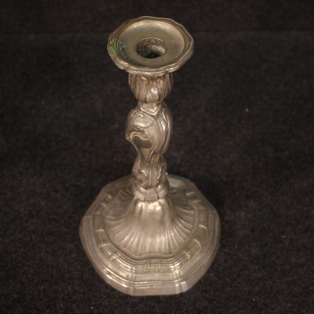 Pair of Italian silvered metal candelabras from 20th century